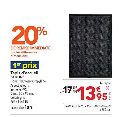 tapis d'accueil fairline 20% de remise immédiate