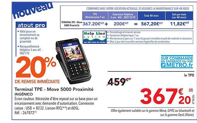 terminal tpe move 5000 proximité ingénico 20% de remise immédiate