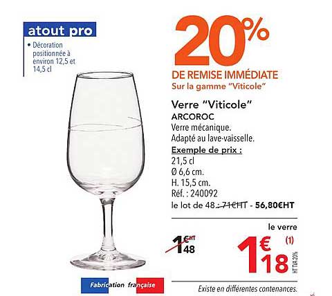 verre viticole arcoroc 20% de remise immédiate