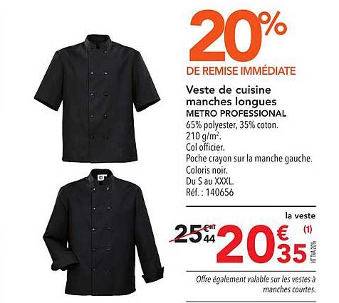 veste de cuisine manches longues metro professional
