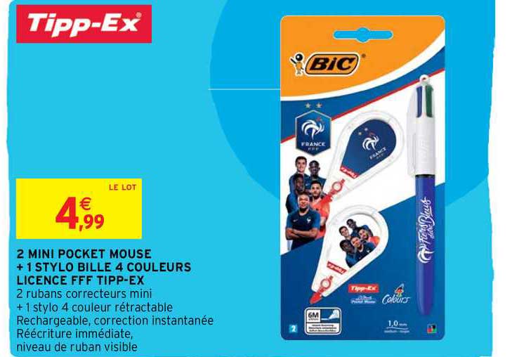 2 mini pocket mouse + 1 stylo bille 4 couleurs licence fff tipp-ex