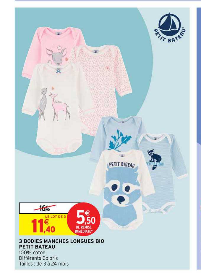 3 bodies manches longues bio petit bateau