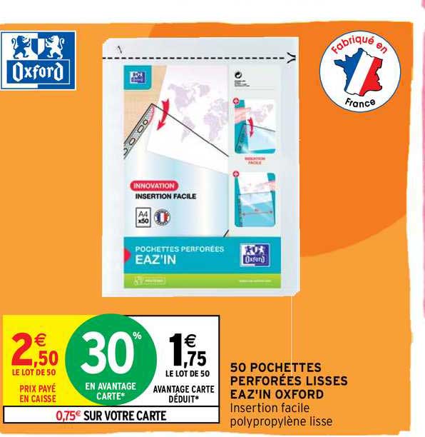 50 Pochettes Perforées Lisses Eaz'in Oxford