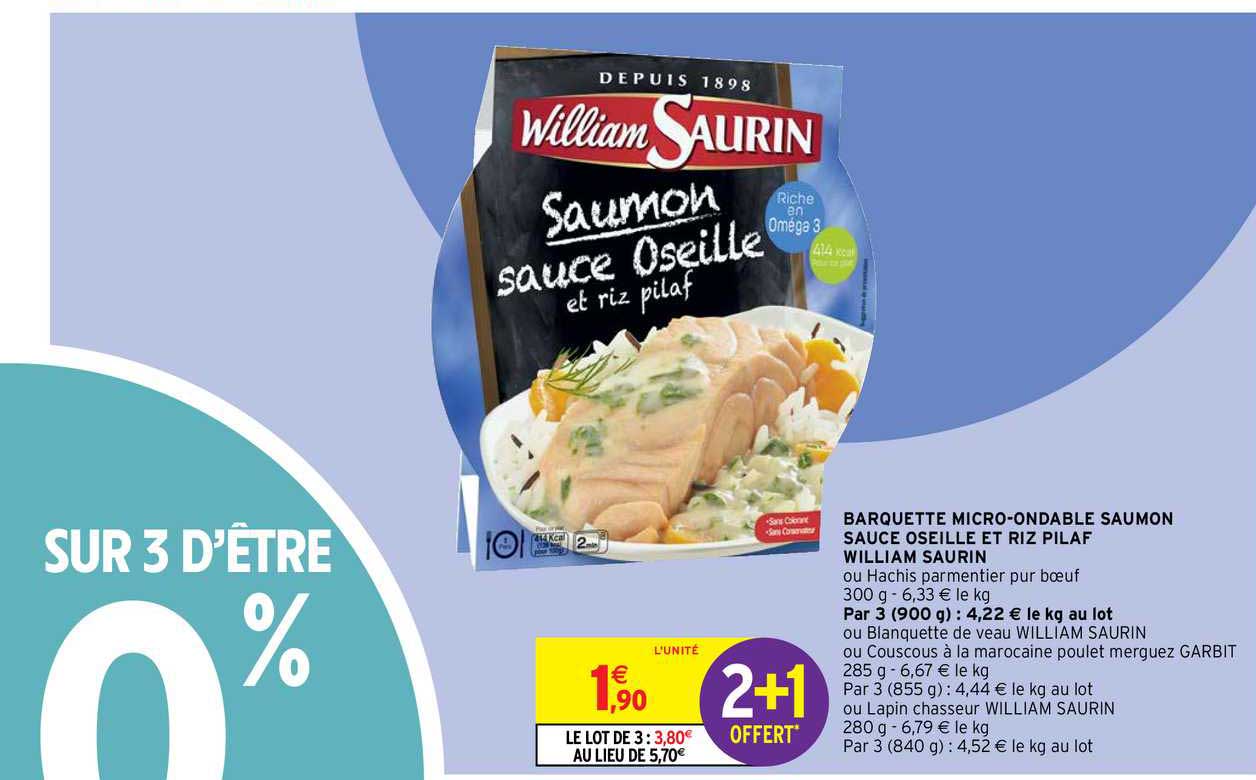barquette micro-ondable saumon sauce oseille et riz pilaf william saurin
