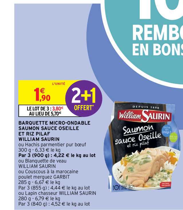 barquette micro-ondable saumon sauce oseille et riz pilaf william saurin