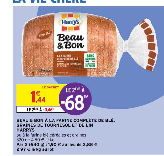 beau & bon à la farine complète de blé, graines de tournesol et de lin harrys