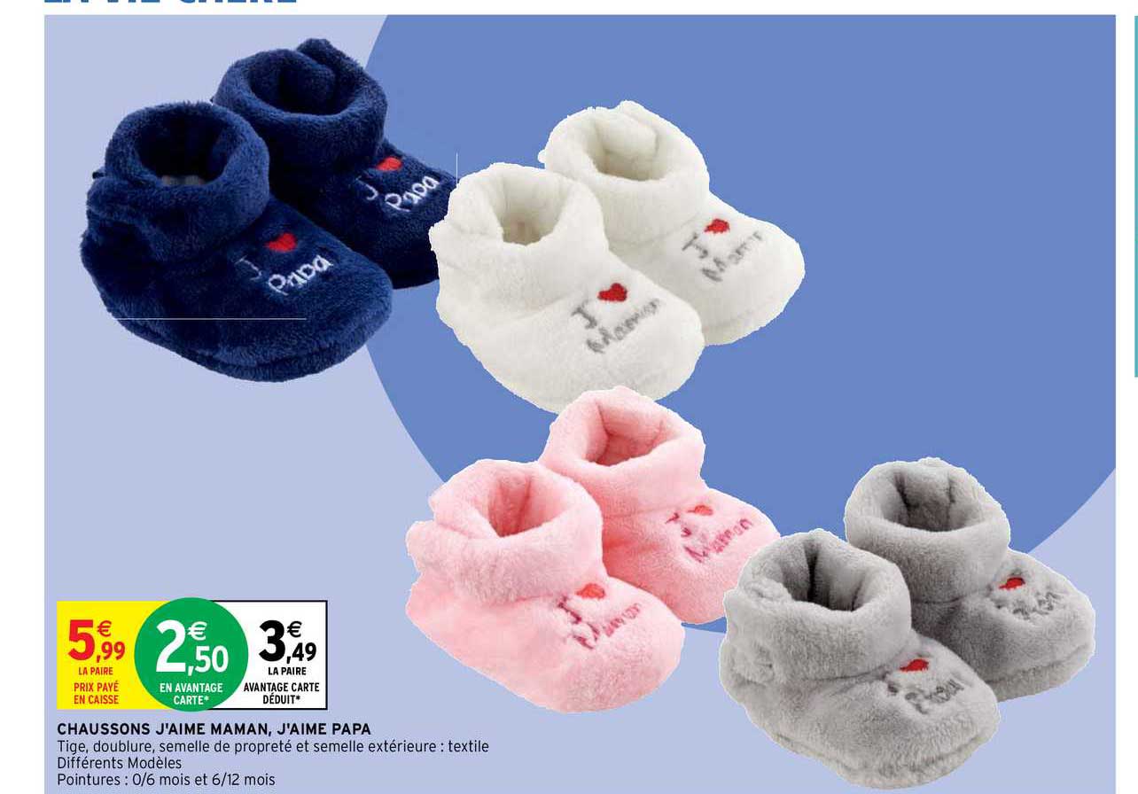 chaussons j'aime maman, j'aime papa