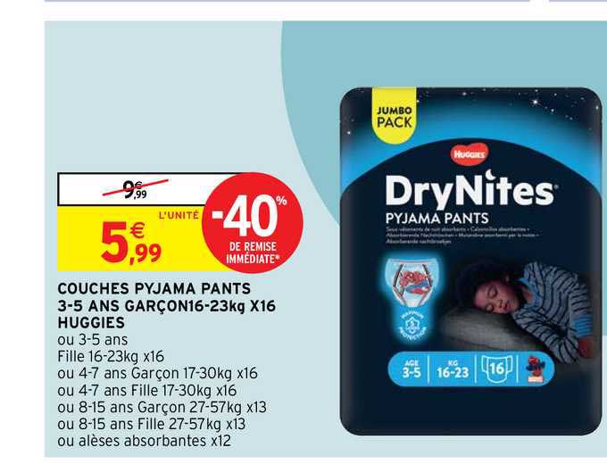 couches pyjama pants 3-5 ans garçon huggies