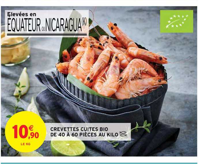 crevettes cuites bio de 40 à 60 pièces au kilo