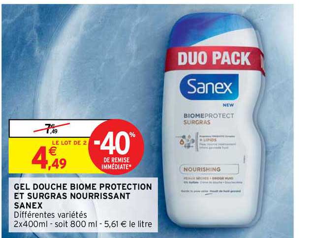 gel douche biome protection et surgras nourrissant sanex