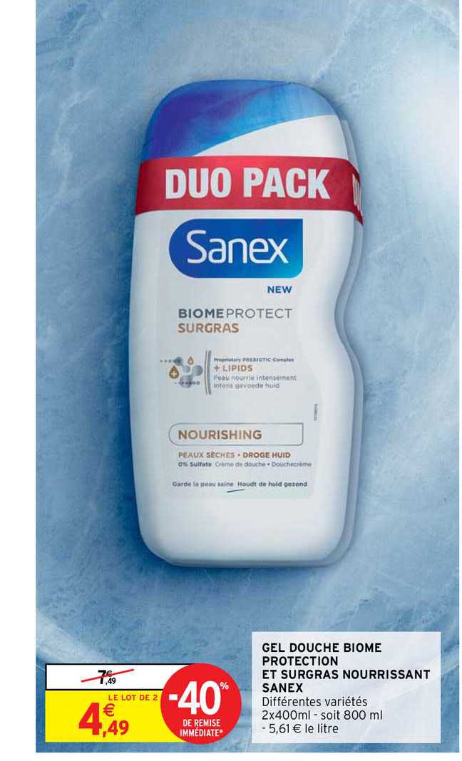 gel douche biome protection et surgras nourrissant sanex