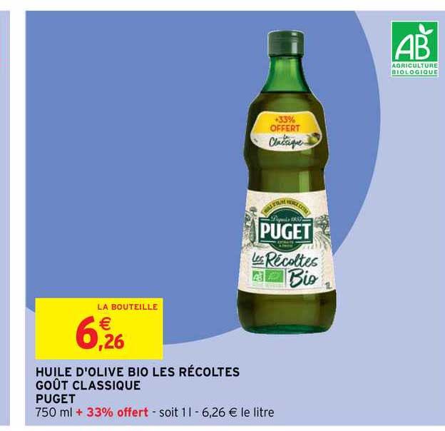 huile d'olive bio les récoltes goût classique puget