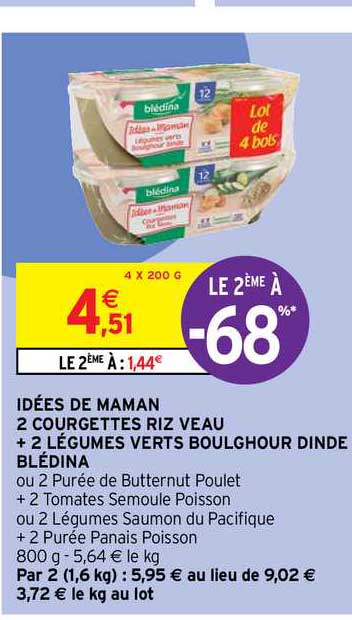 idées de maman 2 courgettes riz veau + 2 légumes verts boulghour dinde blédina