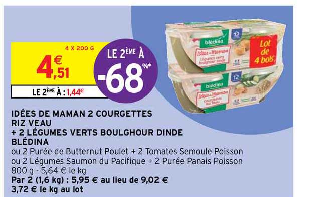 Idées De Maman 2 Courgettes Riz Veau + 2 Légumes Verts Boulghour Dinde Blédina