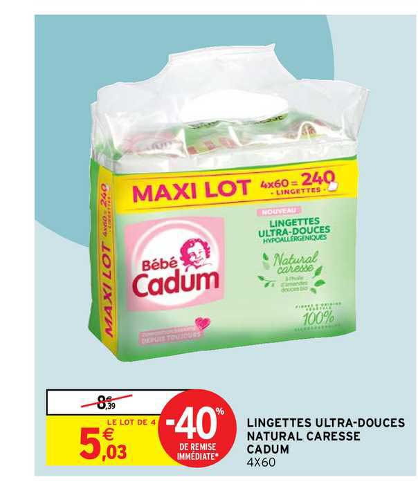 Lingettes Ultra-douces Natural Caresse Cadum