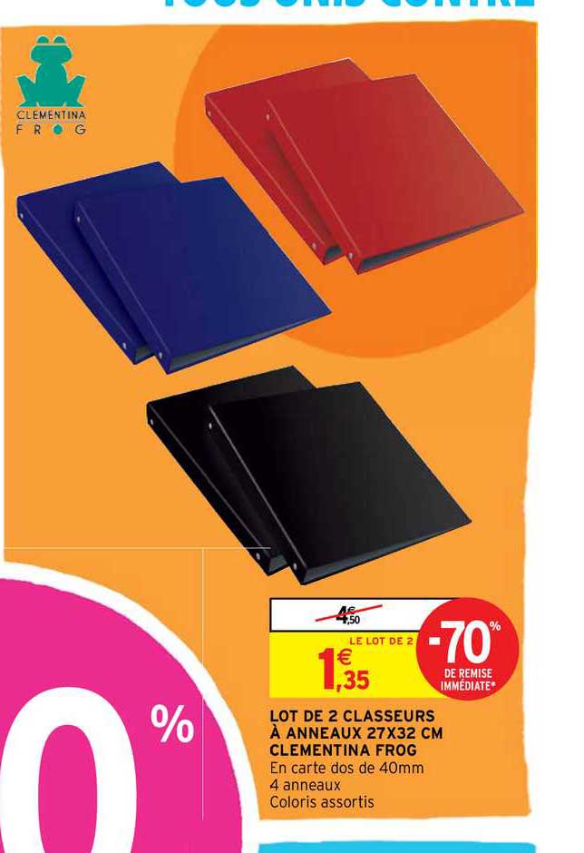 lot de 2 classeurs à anneaux 27 x 32 cm clementina frog