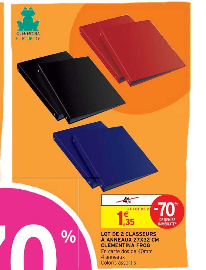lot de 2 classeurs à anneaux 27x32 cm clementina frog
