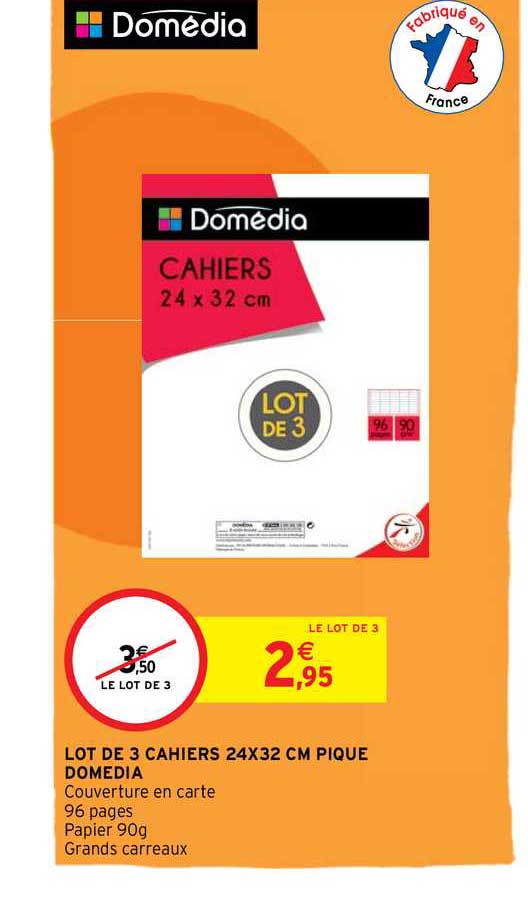 lot de 3 cahiers 24x32 cm piqué domédia