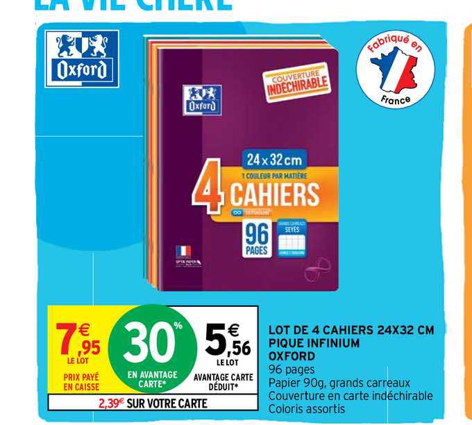 lot de 4 cahiers 24x32 cm piqué infinium oxford