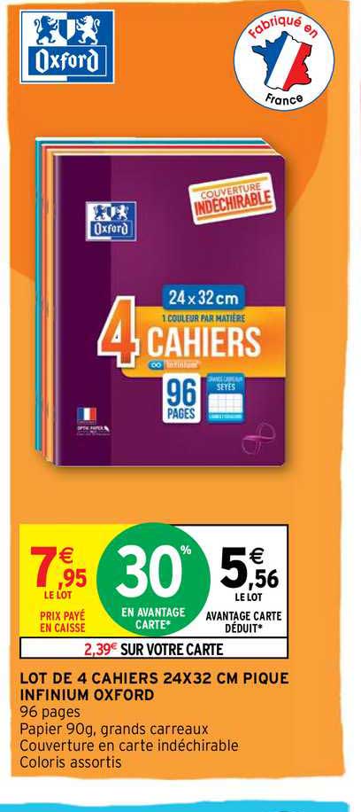lot de 4 cahiers 24x32 cm piqué infinium oxford