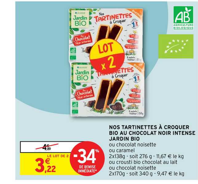 nos tartinettes à croquer bio au chocolat noir intense jardin bio