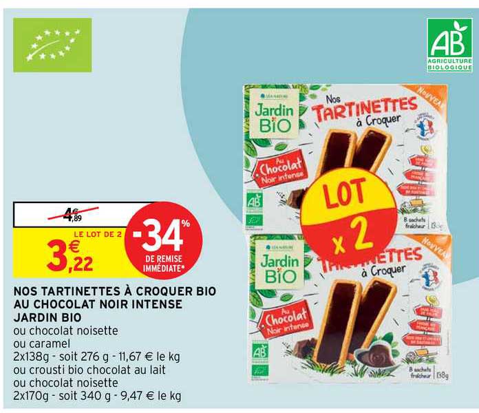 nos tartinettes à croquer bio au chocolat noir intense jardin bio