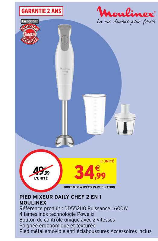pied mixeur daily chef 2en1 moulinex