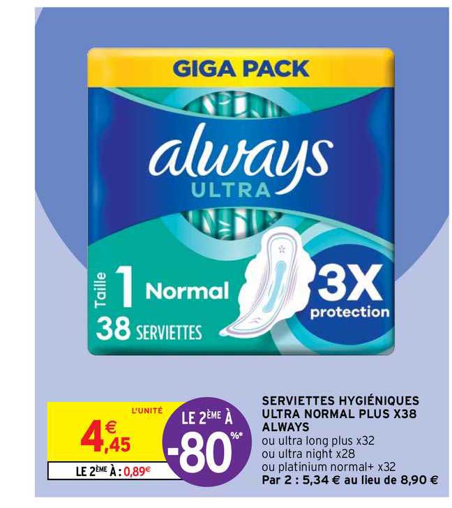 serviettes hygiéniques ultra normal plus x38 always