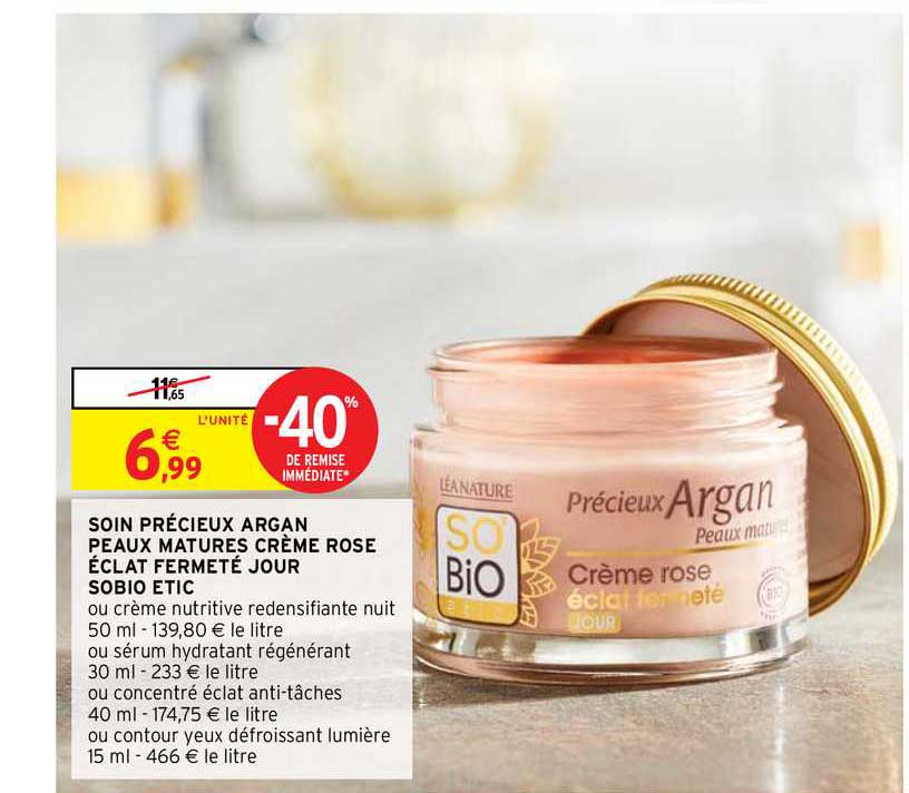 soin précieux argan peaux matures crème rose éclat fermeté jour sobio etic