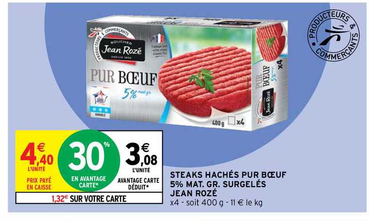 steaks hachés pur boeuf 5% mat. gr. surgelés jean rozé