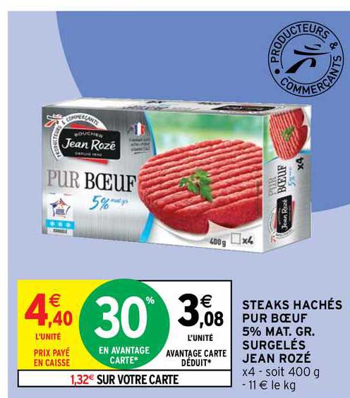 steaks hachés pur boeuf 5% mg surgelés jean rozé