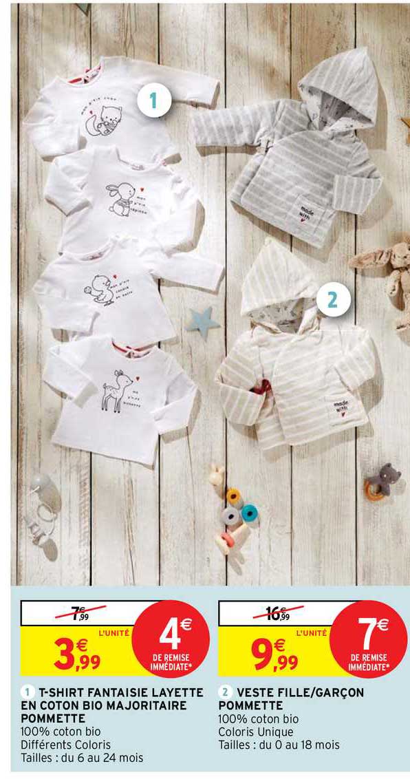 t-shirt fantaisie lavette en coton bio majoritaire pommette ou veste fille ou garçon