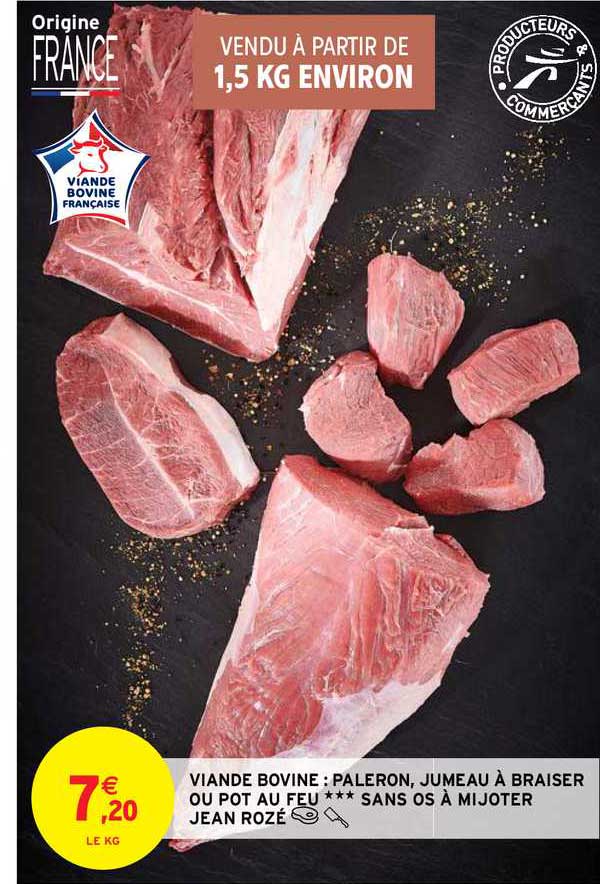 viande bovine : paleron, jumeau à braiser ou pot au feu sans os à mijoter jean rozé