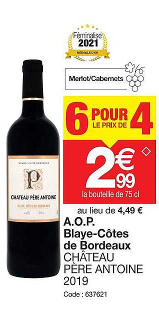 a.o.p blaye-côtes de bordeaux château pére antoine 2019