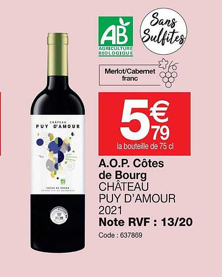 a.o.p côtes de bourg château puy d'amour 2021
