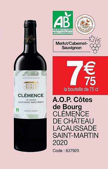 a.o.p côtes de bourg clémance de chatâteau lacaussade saint-martin 2020