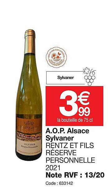 a.o.p.  alsace sylvaner rentz et fils réserve personnelle 2021