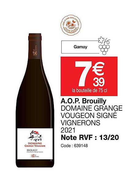 a.o.p.  btouily domaine grange vougeon signé vignerons 2021