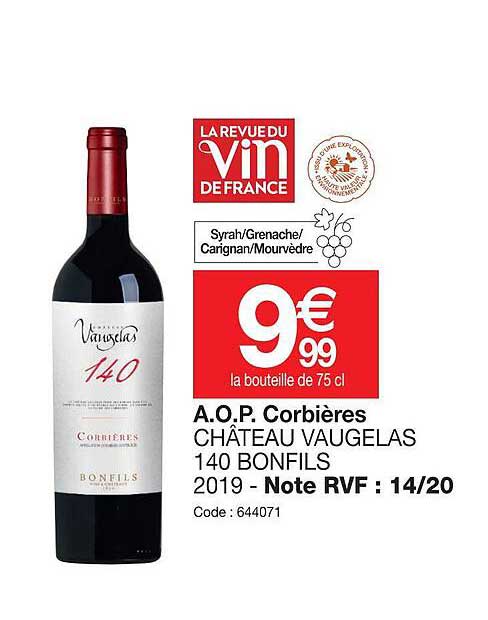 a.o.p.  corbières château vaugelas 140 bonfils 2019