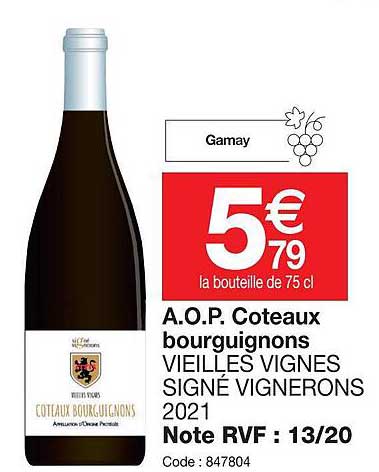 a.o.p.  coteaux bourguignons signé vignerons 2021