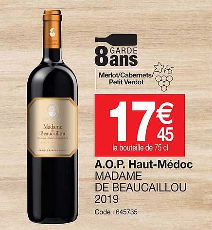a.o.p.  haut médoc madame de beaucaillou 2019