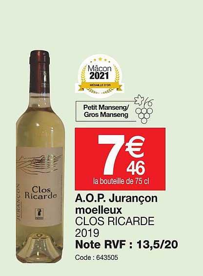a.o.p.  jurançon moelleux clos ricarde 2019