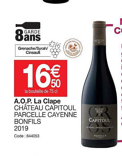 a.o.p.  la clape château capitoul parcelle cayenne bonfils 2019
