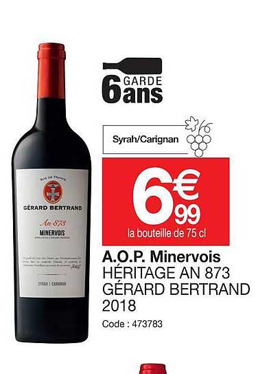 a.o.p.  minervois héritage an173 gérard bertrand 2018
