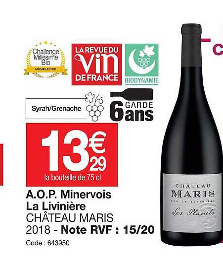 a.o.p.  minervois la livinière château maris 2018