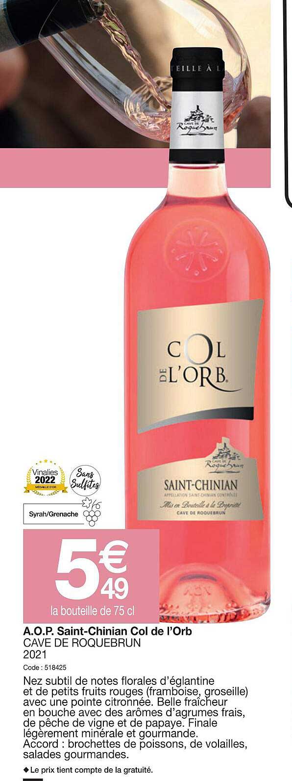 a.o.p.  saint-chinian col de l'orb