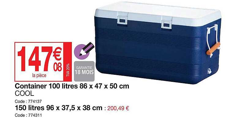 Container 100 Litres 86 X 47 X 50 Cm Cool, 150 Litres 96 X 37,5 X 38 Cm