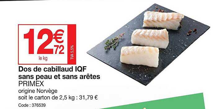 dos de cabillaud iqf sans peau et sans arêtes primex