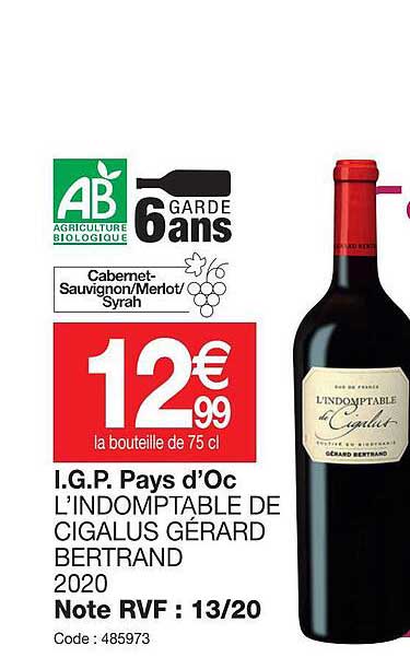 i.g.p pays d'oc l'indoptable de cigalus gérard bertrand 2020