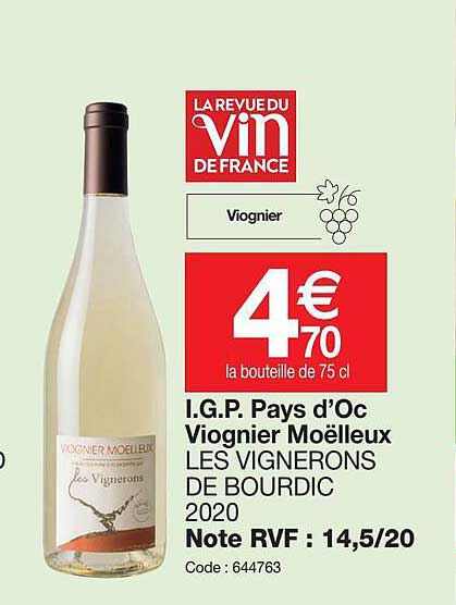i.g.p pays d'oc viognier moëlleux les vignerons de bourdic 2020